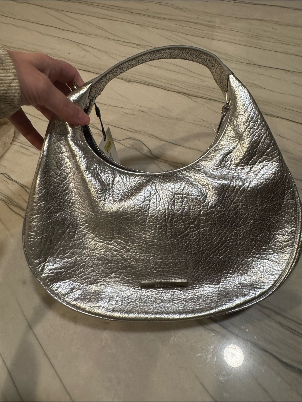 Brahmin Metallic Silver Crescent Shoulder Bag